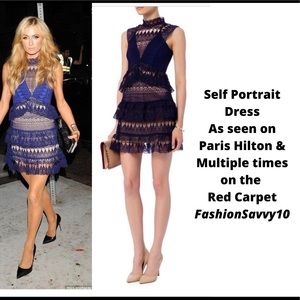 Self Portrait Lace Teardrop Guipure Paneled Dress